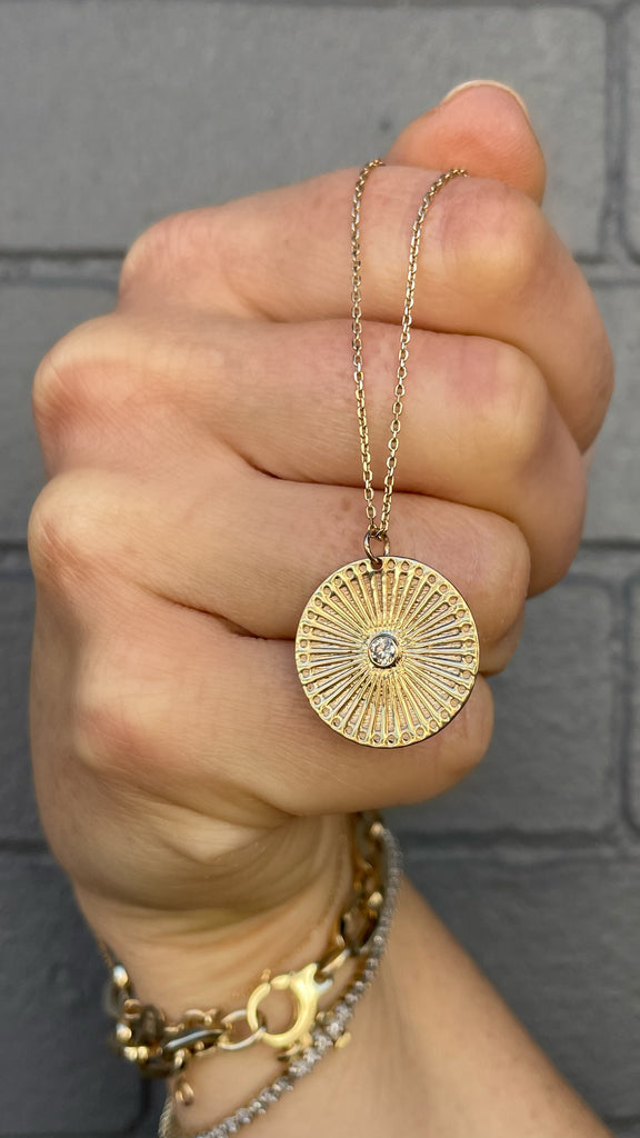 14K Gold + Diamond Grooved Medallion Necklace – Pamela Bloom Jewelry