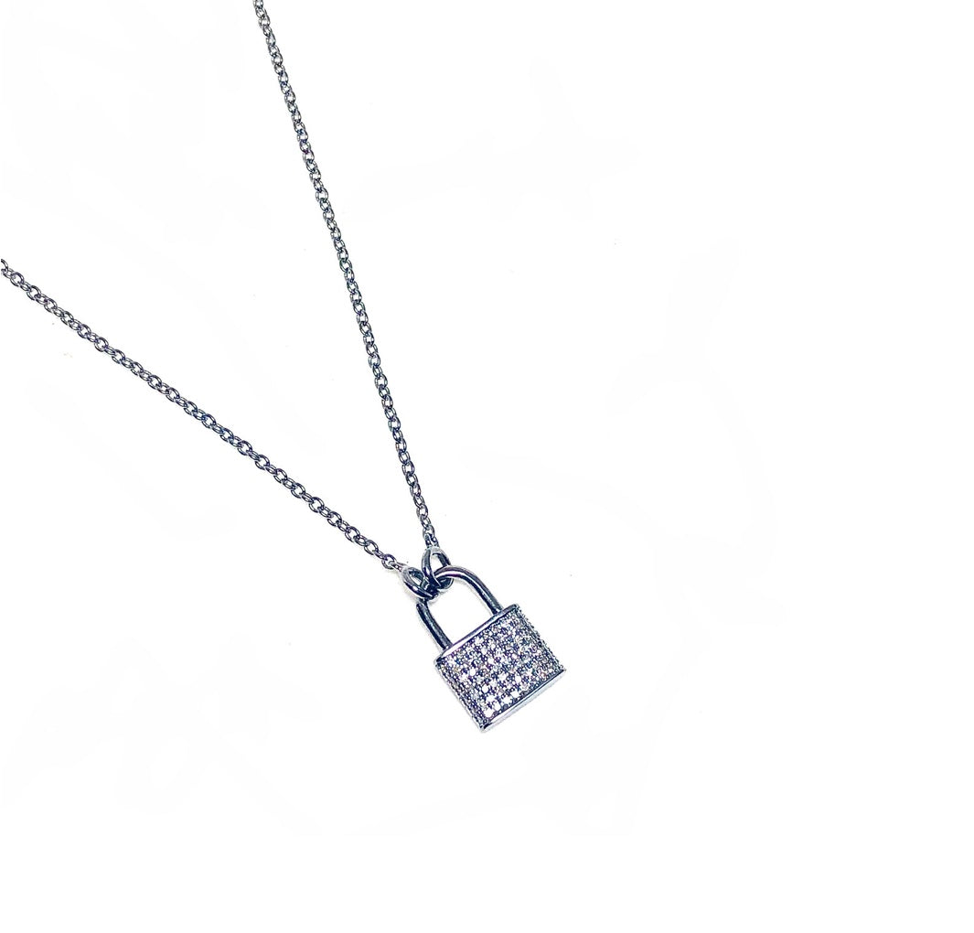 Silver Diamond Lock Necklace – Pamela Bloom Jewelry